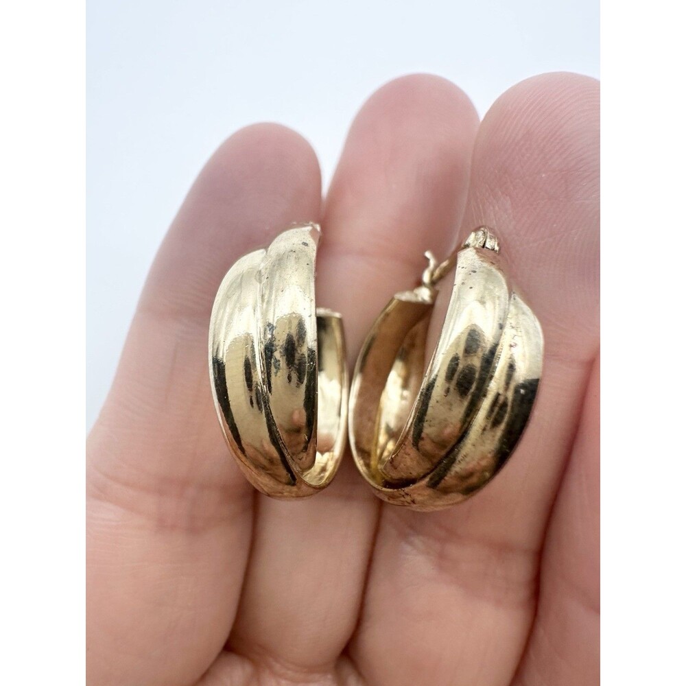 925 STERLING GOLD VERMEIL DOUBLE HOOP PIERCED EARRINGS